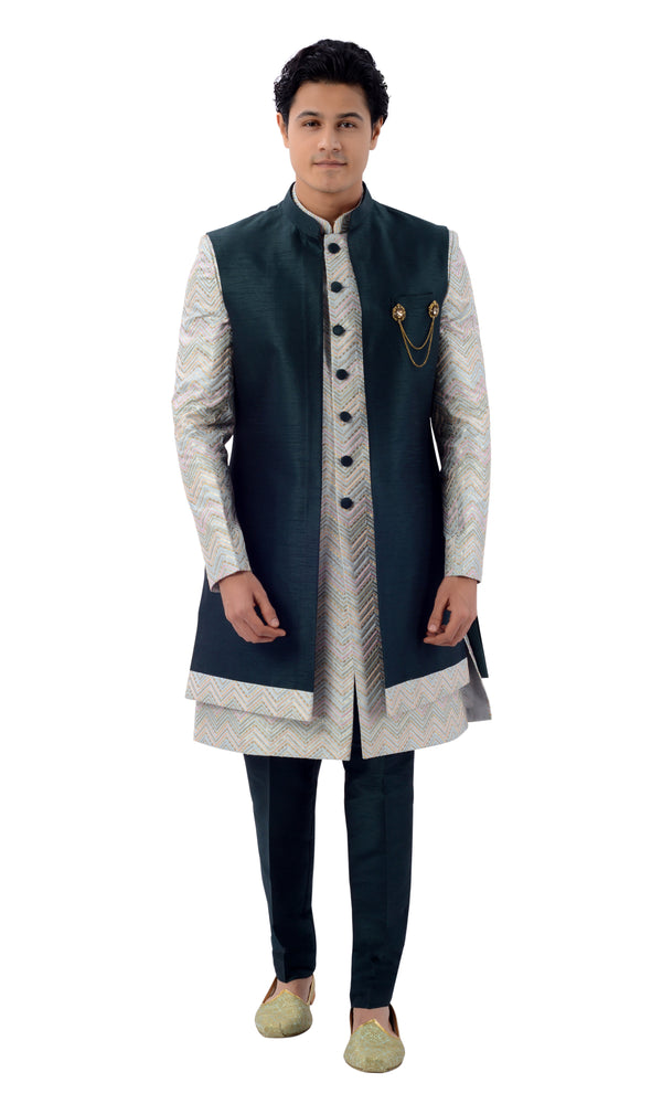 Designer Traditional Multicolor 3 Piece Jacket Style Indo Western Sherwani Set-RK1220