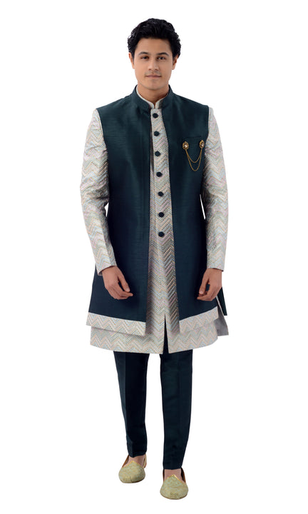 Designer Traditional Multicolor 3 Piece Jacket Style Indo Western Sherwani Set-RK1220