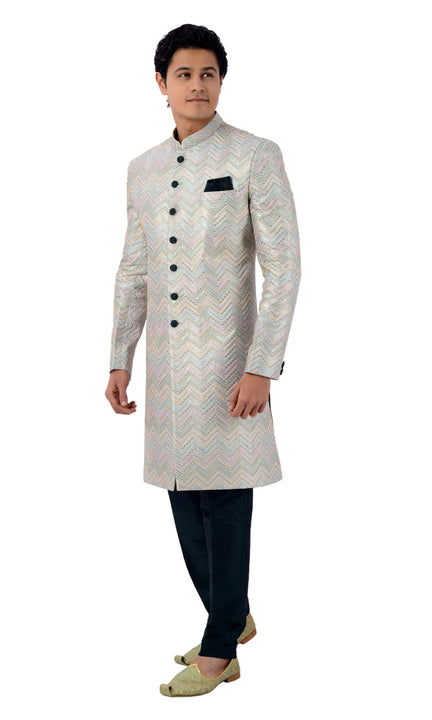 Designer Traditional Multicolor 3 Piece Jacket Style Indo Western Sherwani Set-RK1220