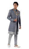 Designer Lucknowi Work Modern Gray Jacket Style Indo Western Sherwani Set-RK1221