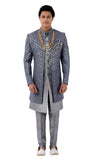 Designer Lucknowi Work Modern Gray Jacket Style Indo Western Sherwani Set-RK1221