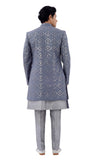 Designer Lucknowi Work Modern Gray Jacket Style Indo Western Sherwani Set-RK1221