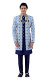 Designer Lucknowi With Tikki Work Blue Jacket Style Sherwani Set-RK1222