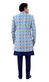 Designer Lucknowi With Tikki Work Blue Jacket Style Sherwani Set-RK1222