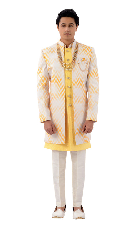 Imperial Yellow Designer 3-Piece Jacket Style Indo Western Sherwani Set-RK1224