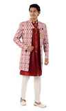 Royal Red Lucknowi Designer  Indo Western Sherwani Set With Tikki Work-RK1226