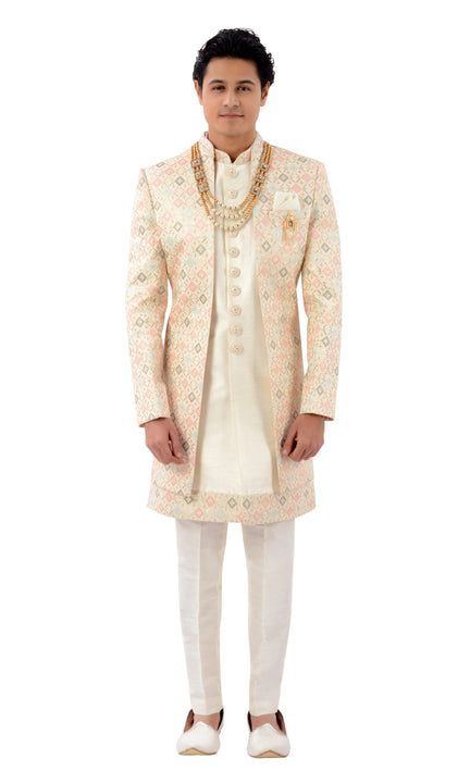 Regal Ivory Designer Lucknowi Indo Western Sherwani Set -Rk1227