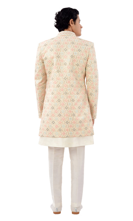 Regal Ivory Designer Lucknowi Indo Western Sherwani Set -Rk1227