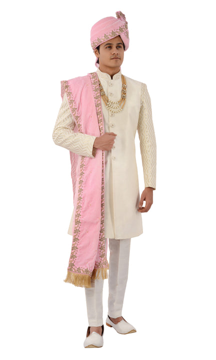 Appealing Designer Cream Indo Western Sherwani Set-RK1229