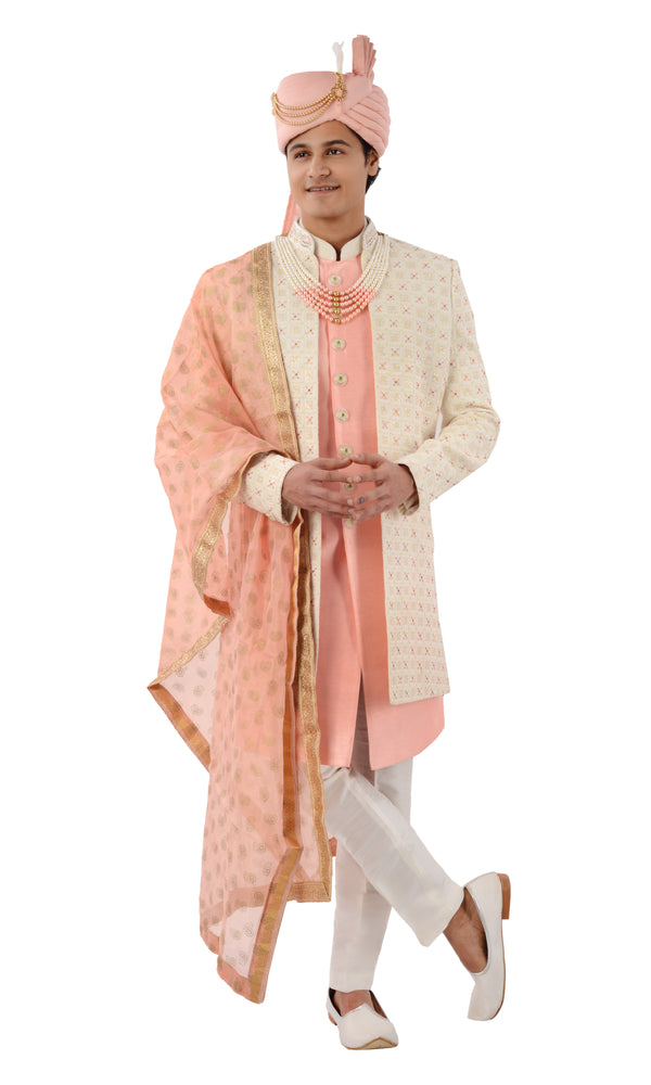 Stunning Designer Cream Jacket Style Sherwani Set-RK1230