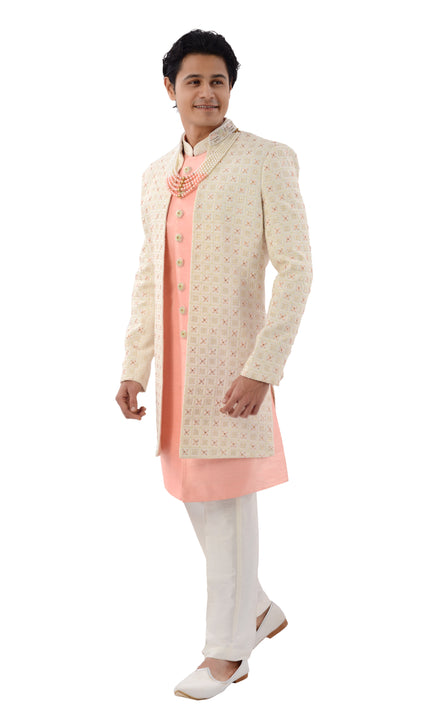 Stunning Designer Cream Jacket Style Sherwani Set-RK1230
