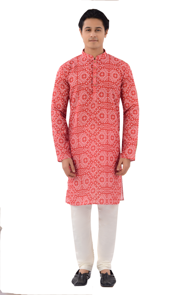 Designer Festive Wear Red Indo Western Cotton Kurta - RK4248