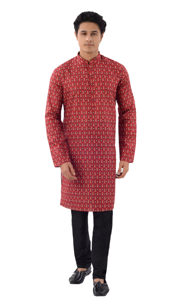Designer Maroon Digital Print Cotton Indo Western Kurta-RK4257