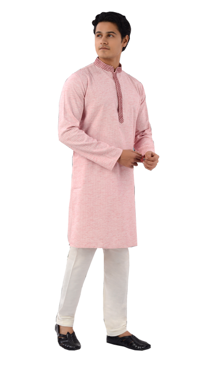 Designer Peachy pink Cotton Indo Western Kurta pajama for Men RK4258 Saris and Things