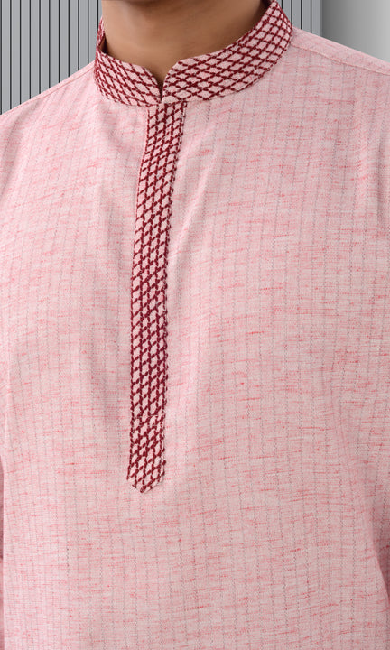 Designer Peachy pink Cotton Indo Western Kurta pajama for Men-RK4258