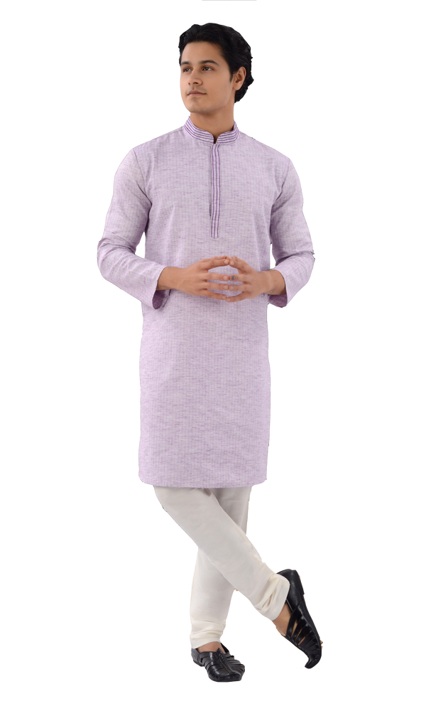 Designer Lavender delicately striped soft cotton Indo western kurta-RK4259