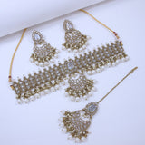 Golden Dewdrops Necklace Set with Hanging Drops-SNTDC-20