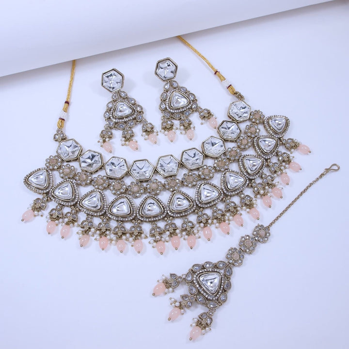 Blush and Bloom  Beaded Glass Jewelry Set-SNTDC-24