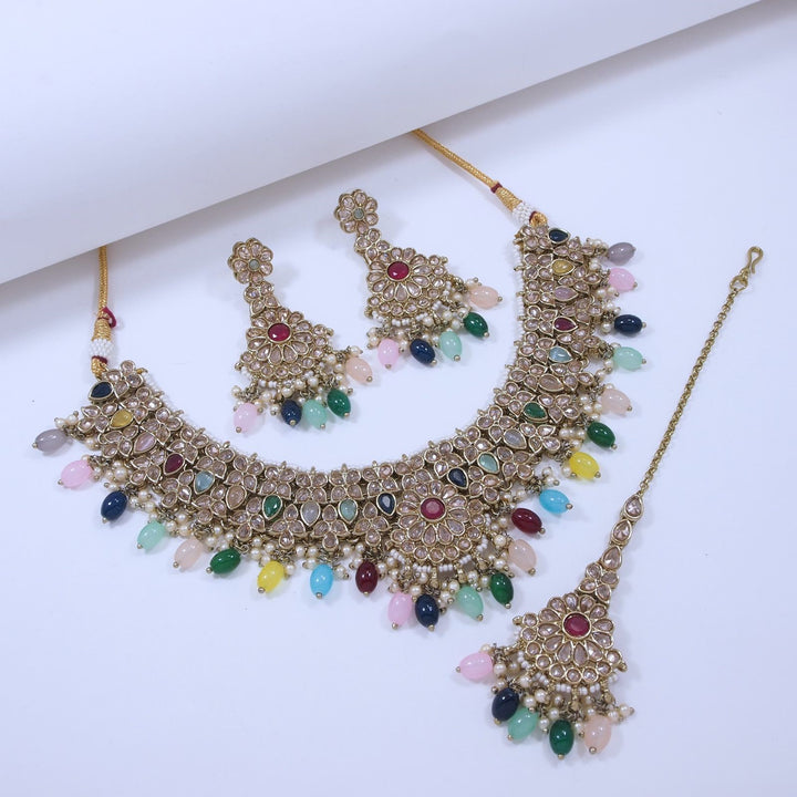 Rainbow Radiance  Multi-Hued Beaded Necklace-SNTDC-6