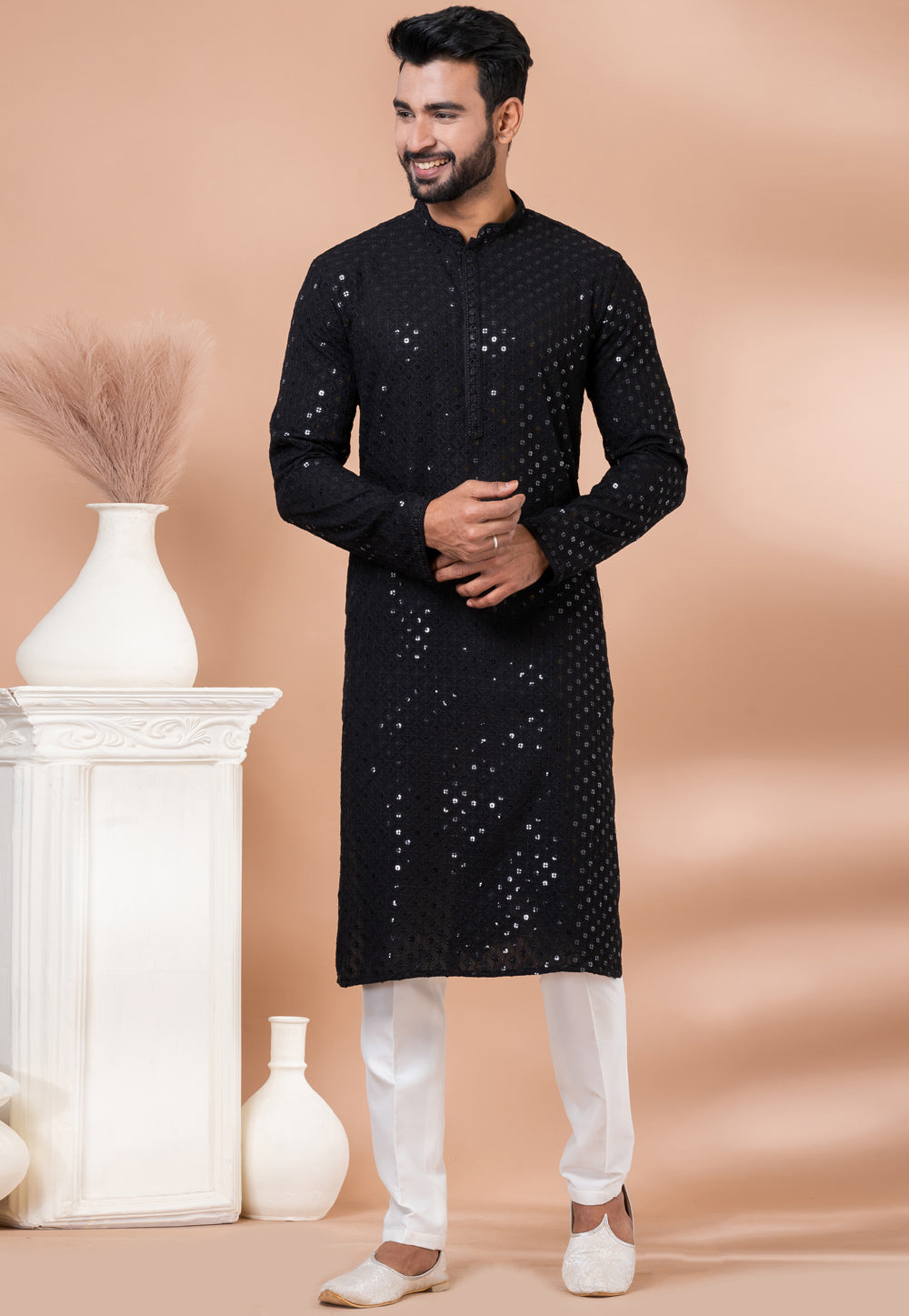 Designer Elegant Black Sequin Embroidered Kurta Set – SCKP4800