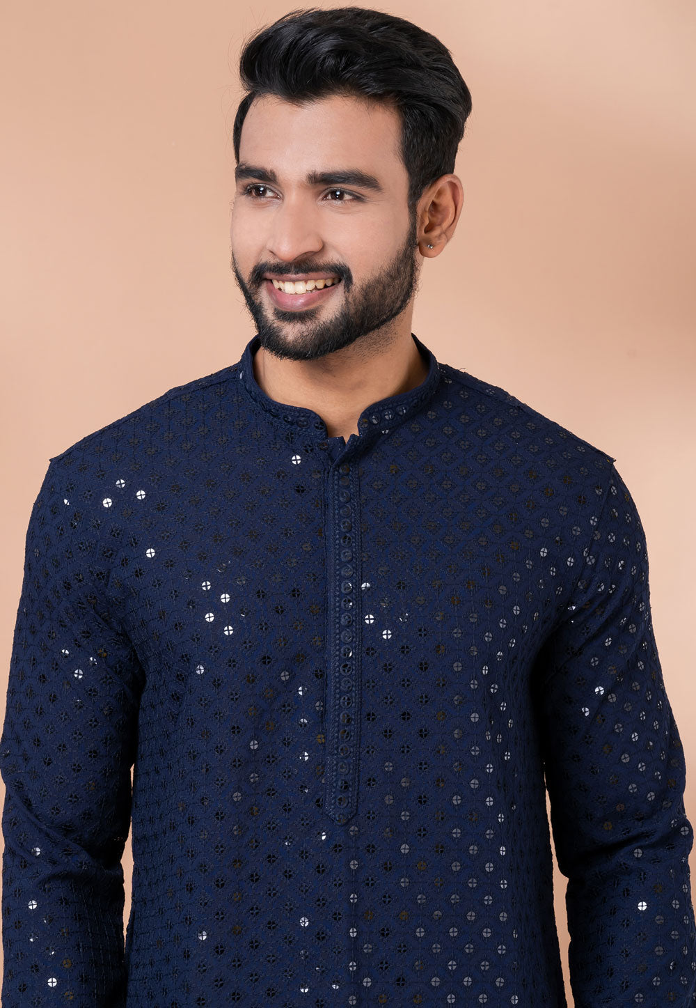 Designer Royal Navy Sequin Embroidered Kurta Set – SCKP4802