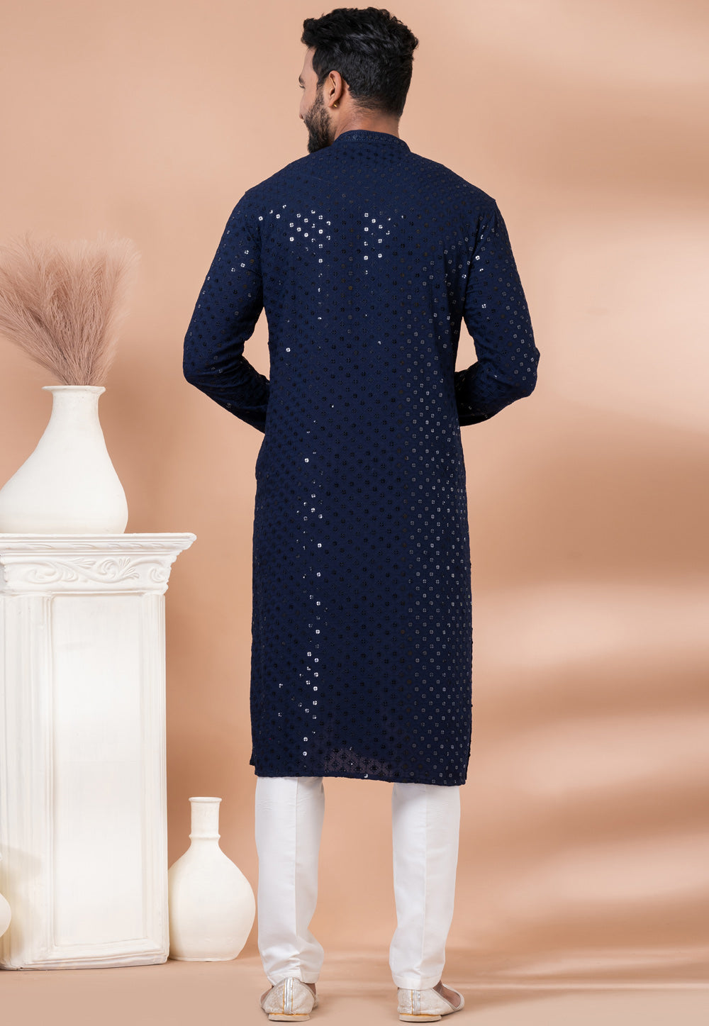 Designer Royal Navy Sequin Embroidered Kurta Set – SCKP4802