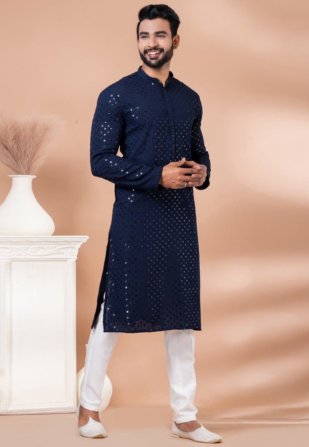 Designer Royal Navy Sequin Embroidered Kurta Set – SCKP4802