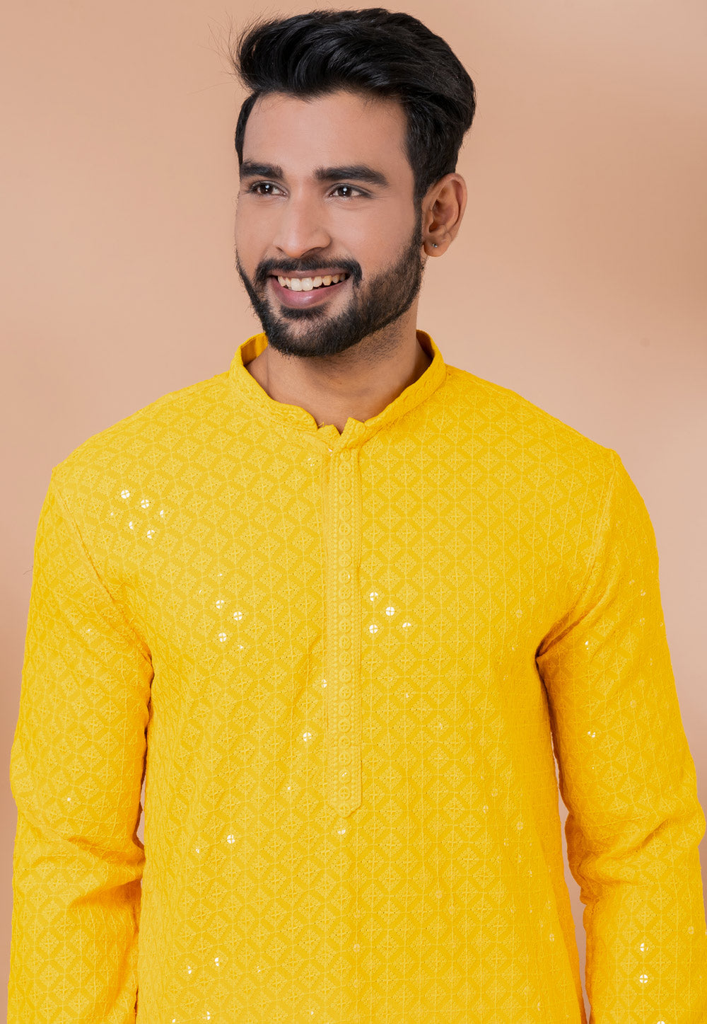 Designer Bright Yellow Sequin Embroidered Kurta Set – SCKP4803