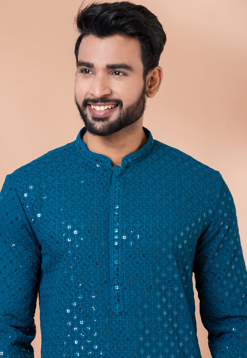 Designer Teal Blue Sequin Embroidered Kurta Set – SCKP4804
