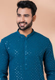 Designer Teal Blue Sequin Embroidered Kurta Set – SCKP4804