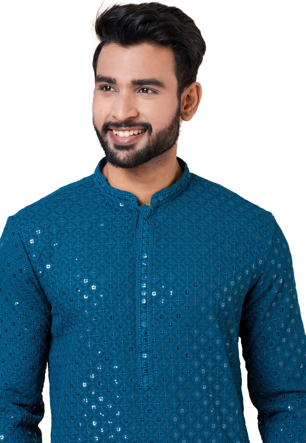 Designer Teal Blue Sequin Embroidered Kurta Set – SCKP4804