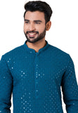 Designer Teal Blue Sequin Embroidered Kurta Set – SCKP4804