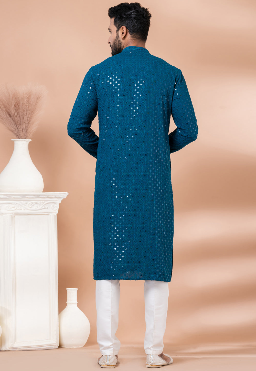 Designer Teal Blue Sequin Embroidered Kurta Set – SCKP4804