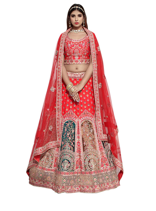 Magnificent Red Embroidered Designer Wedding Lehenga Choli With Stunning Dupatta SNT-90002