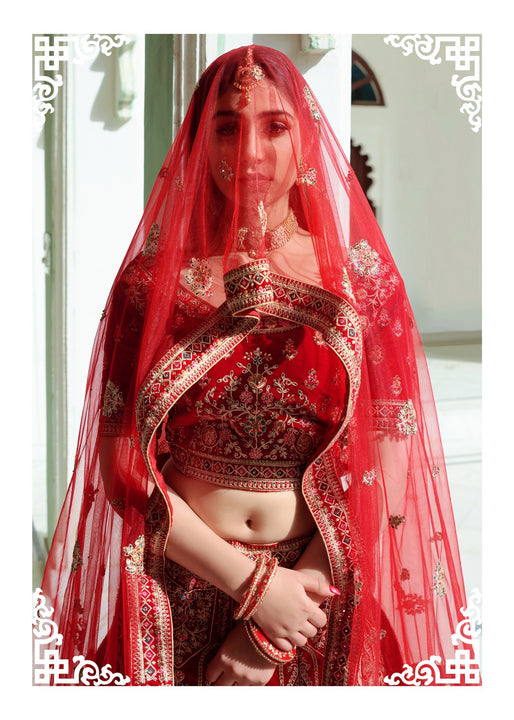 Angelic Beauty Red Designer Wedding Lehenga Choli With Stunning Dupatta SNT-90004