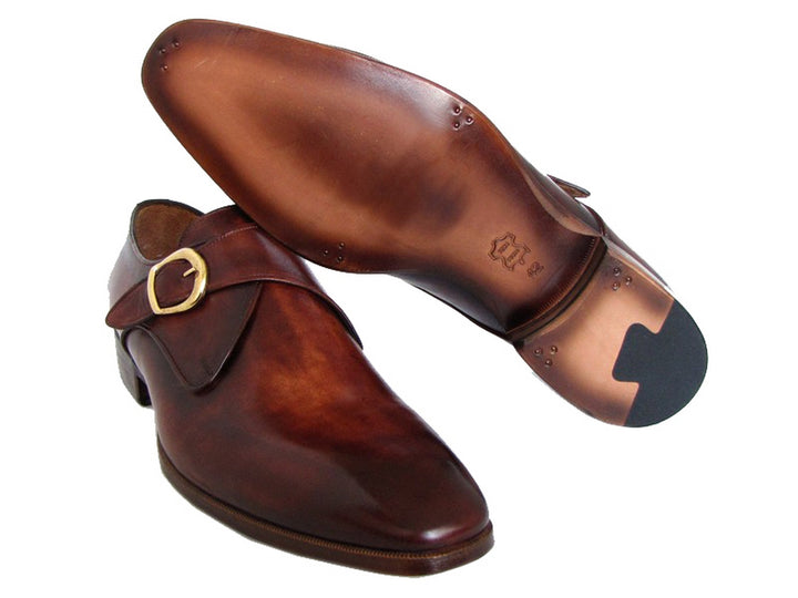 Paul Parkman Men's Brown & Camel Monkstrap Dress Shoes (Id#011B44) Size 11.5 D(M) Us