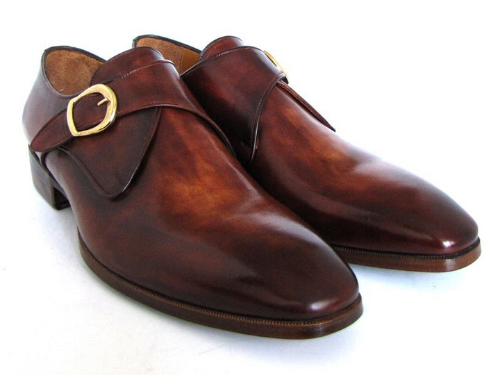 Paul Parkman Men's Brown & Camel Monkstrap Dress Shoes (Id#011B44) Size 6 D(M) Us