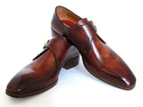 Paul Parkman Men's Brown & Camel Monkstrap Dress Shoes (Id#011B44) Size 8-8.5 D(M) Us