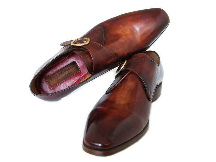 Paul Parkman Men's Brown & Camel Monkstrap Dress Shoes (Id#011B44) Size 9.5-10 D(M) Us