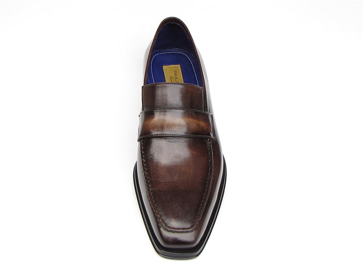 Paul Parkman Men's Loafer Bronze Hand Painted Leather Shoes (Id#012)