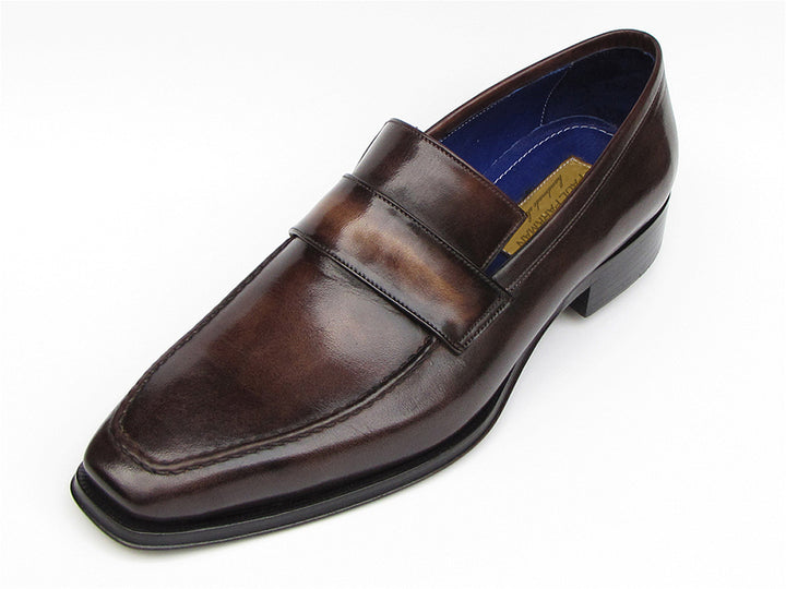 Paul Parkman Men's Loafer Bronze Hand Painted Leather Shoes (Id#012)  8-8.5 D(M) US