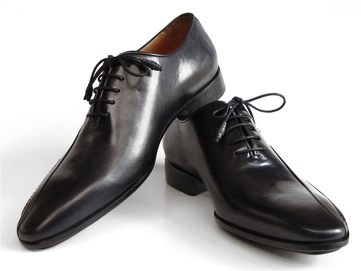 Paul Parkman Men's Black Leather Oxfords Shoes - Side Handsewn Leather Upper (Id#018) Size 9-9.5 D(M) US