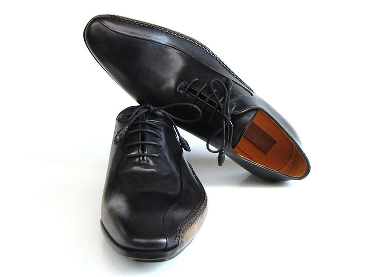 Paul Parkman Men's Black Leather Oxfords Shoes - Side Handsewn Leather Upper (Id#018) Size 9-9.5 D(M) US