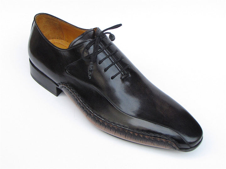Paul Parkman Men's Black Leather Oxfords Shoes - Side Handsewn Leather Upper (Id#018) Size 12-12.5 D(M) US