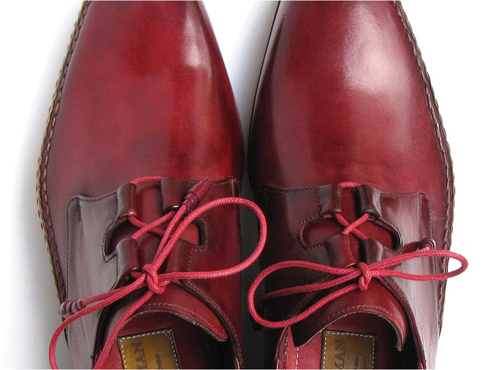 Paul Parkman Men's Ghillie Lacing Side Handsewn Dress Shoes - Burgundy Leather Upper (Id#022) Size 13 D(M) US