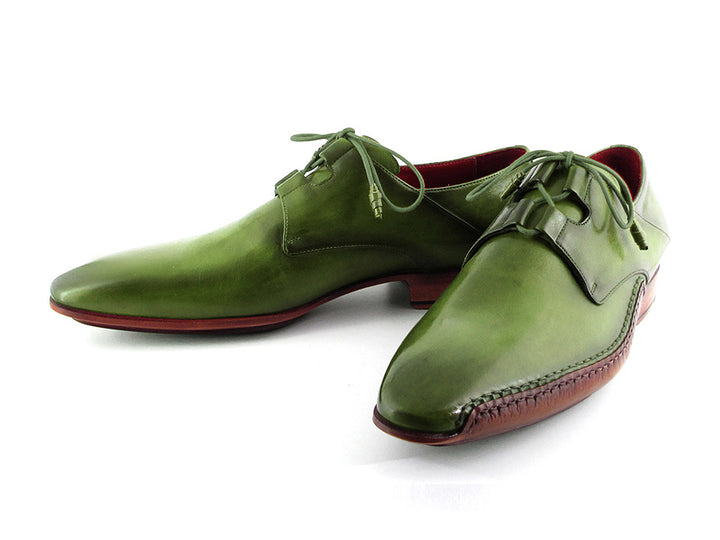 Paul Parkman Men's Ghillie Lacing Side Handsewn Green Dress Shoes (Id#022)