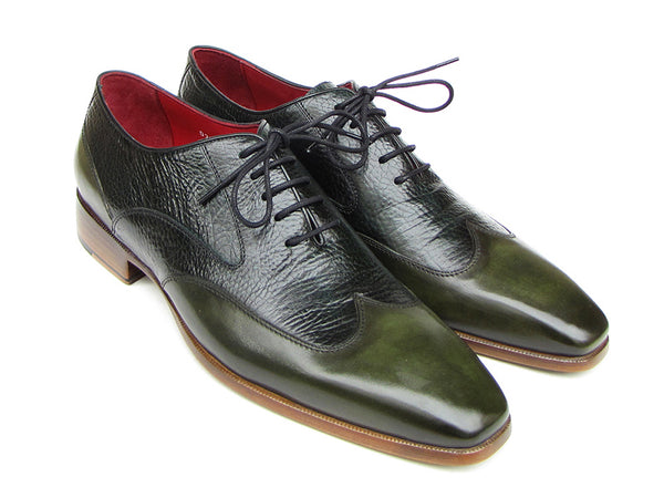 Paul Parkman Men's Wingtip Oxford Floater Leather Green Shoes (Id#023)