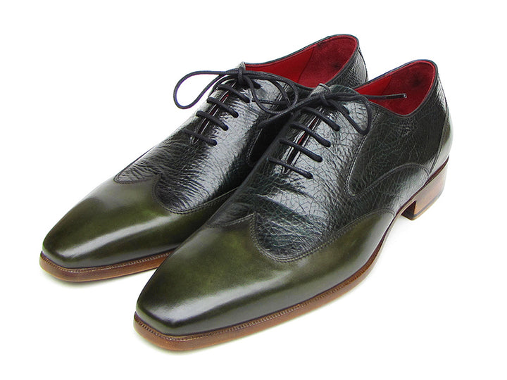 Paul Parkman Men's Wingtip Oxford Floater Leather Green Shoes (Id#023) Size 7.5 D(M) US