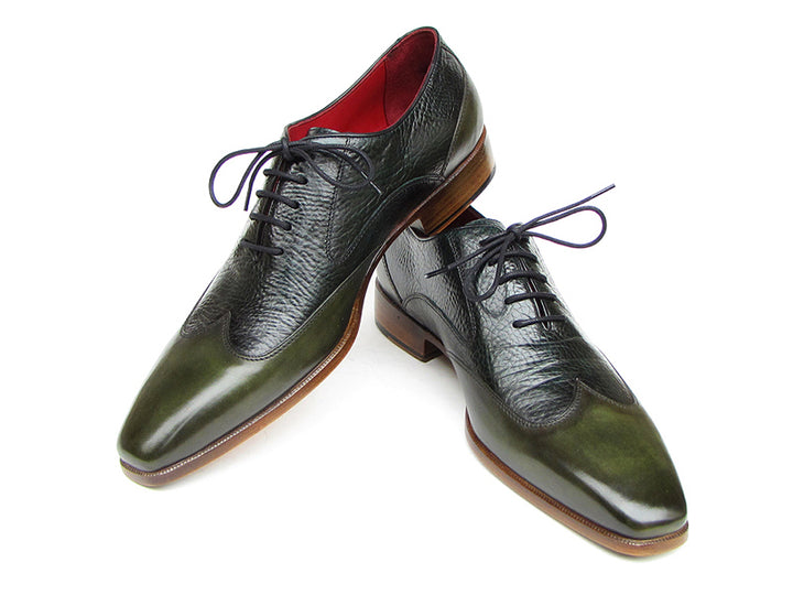 Paul Parkman Men's Wingtip Oxford Floater Leather Green Shoes (Id#023) Size 12-12.5 D(M) US