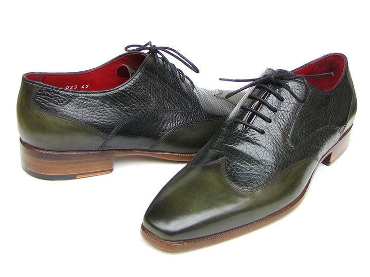 Paul Parkman Men's Wingtip Oxford Floater Leather Green Shoes (Id#023)